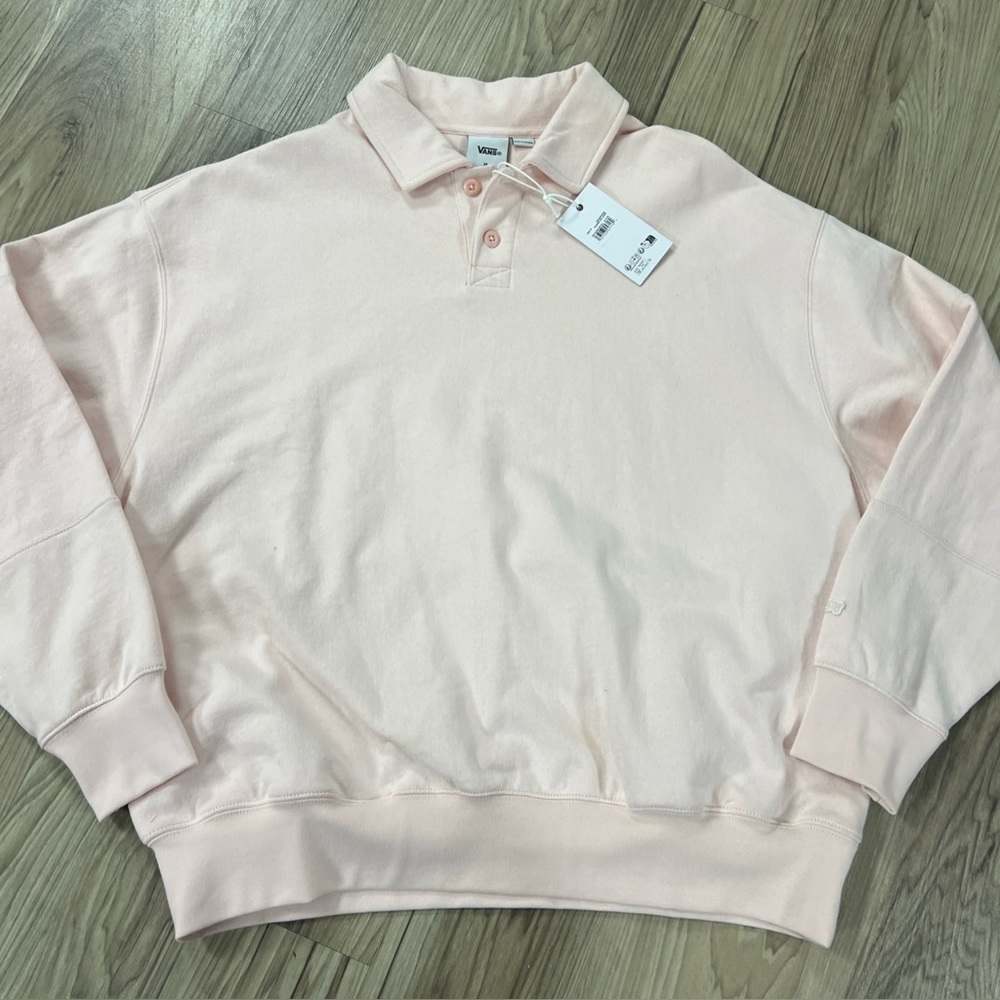 Vans Washed Collared Fleece Polo Sweatshirt Peach Blush Men’s Medium $110 NWT